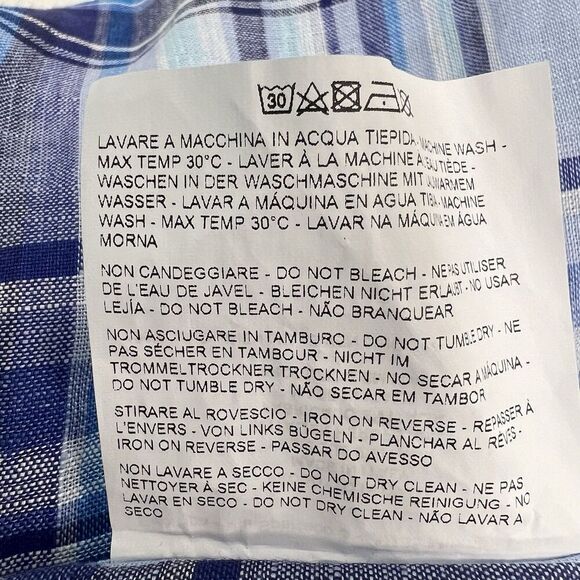 ETRO Button Down Dress Shirt  Vibrant Blue Plaid Check 100% Linen Men’s Size XL - Picture 9 of 9